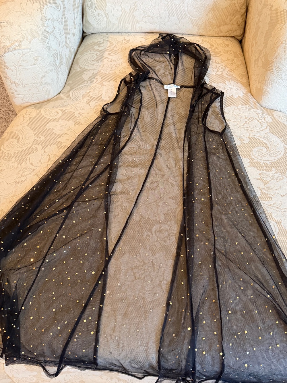 iHeartRaves Black Sheer Hooded Star Mesh Duster with Gold Stars
